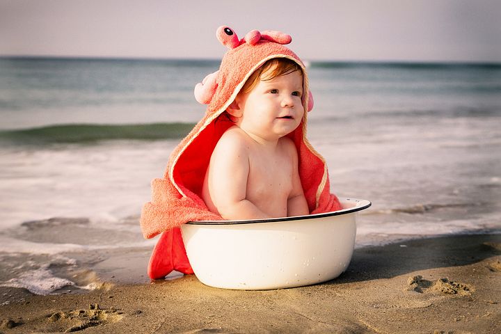 baby in bucket photography